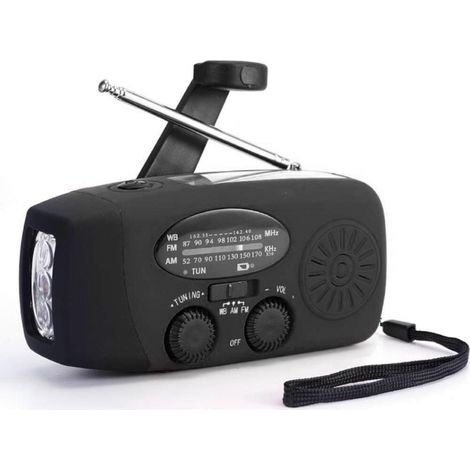 Radio solaire portable avec météo AM/FM/NOAA, générateur de manivelle, batterie externe rechargeable de 2000 mAh, chargeur USB pour téléphones portabl (1/5)