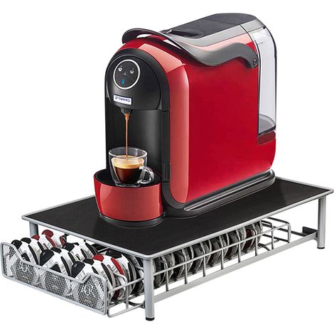 Etagère pour capsules de café Tiroir de rangement Socle de machine à café en fer 28×42×9.5cm Noir (1/5)