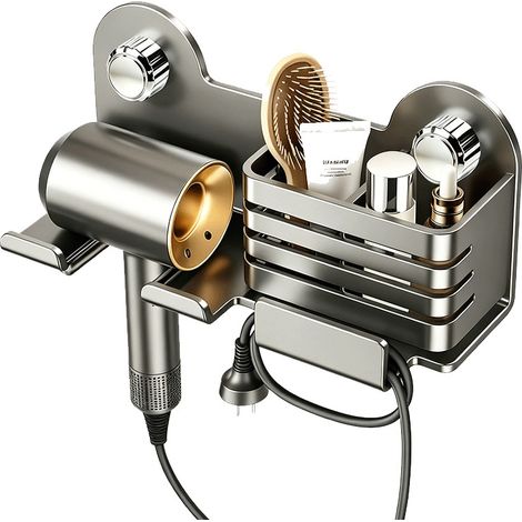 Support pour sèche-cheveux sans perçage, socle pour sèche-cheveux, ventouse puissante, rangement pour accessoires de salle de bain (1/5)