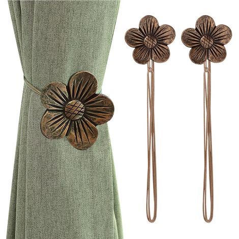 Embrasse de Rideau Magnétique Vintage, 1 Paire Résine Fleur Rideau Draperie Retenue Rideau de Fenêtre Porte-Boucle Décorative pour Maison Café Balcon - Café (1/5)