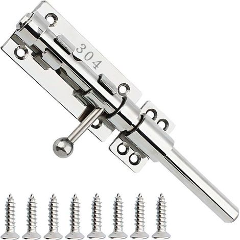 304 Targette En Acier Inoxydable, 200mm Loquet De Porte, épaissi Targette De Porte, Loquet De Porte À Boulon Coulissant avec 6 Vis pour Portail De Jardin, Cabanon (1/4)