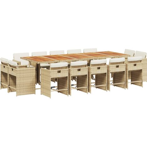 vidaXL Set da Pranzo da Giardino 15 pz con Cuscini Beige in Polyrattan