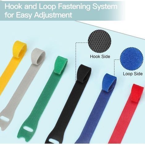 Packung mit 120 wiederverwendbaren Nylon-Kabelbindern (150 mm x 12 mm), verstellbare Klett-Kabelbinder, Kabelmanagement für Büro, Haushalt, Garten und mehr – 6 gemischte Farben (1/4)