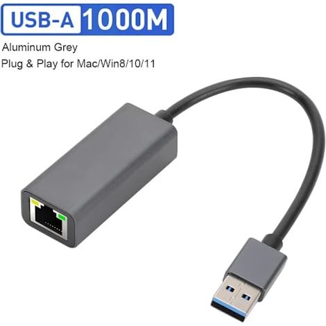 Adaptateur USB-C vers Ethernet 2500 Mbps, carte réseau RJ45 pour ordinateur portable Xiaomi Mi Box S, Nintendo Switch et PC, boîtier en aluminium, Gigabit USB-A 1000 Mbps. (1/5)