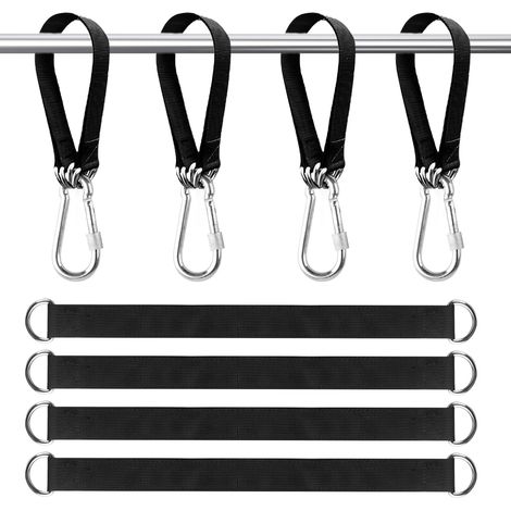 Lot de 4 sangles de hamac pour balançoire d'arbre - 30 x 2,5 cm - Sangle de suspension robuste avec 4 anneaux à mousqueton, corde de suspension réglable pour balancelle de camping, terrasse (1/5)