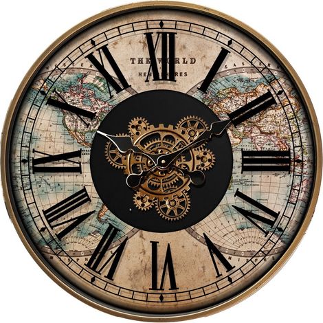 Orologio da parete in metallo mappamondo cornice dorata 50 cm (1/5)