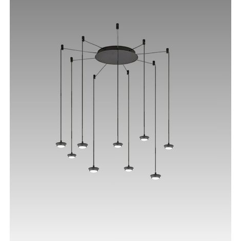 Suspension Led 9 Lumières En Aluminium Et Métal Noir Mat, Design Circulaire Moderne, 45W, 3000K, Haute Efficacité Lumineuse - Perenz Luminaires (1/3)