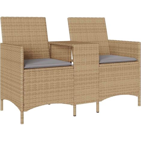 Maison Exclusive - Divano Giardino 2 Posti con Tavolo e Cuscini Beige Polyrattan