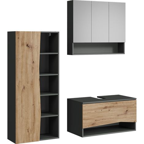 Juego de muebles de baño de 3 piezas Willow, Artesano, 3 partes, Vicco (1/5)