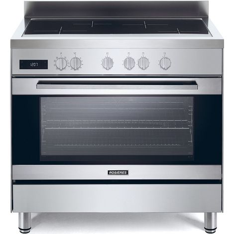 Rosieres – Cuisinière induction inox 90 cm – 4 foyers induction avec 2 boosters 3000W – Chaleur tournante pulsée – Nettoyage catalyse – Classe A