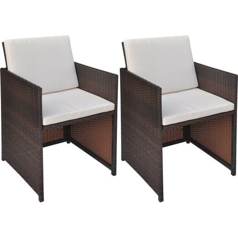Gartenstühle 2 Stk. mit Polstern und Kissen Poly Rattan Braun