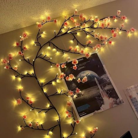 Kirschblüten-Lichterkette, Kirschblütenzweig-förmige Lampe - 96 LEDs, Sakura-Wanddekoration, 8 Modi & (1/5)