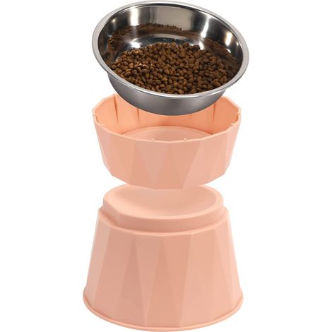 2 gamelles surélevées, hauteur ergonomique, acier inoxydable et plastique, pour chiens de races petites à moyennes (1/5)