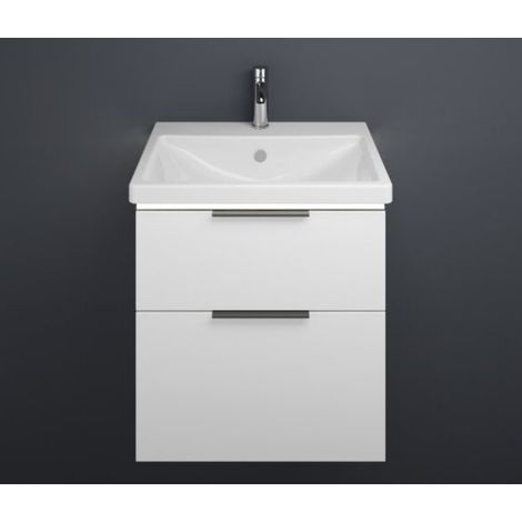 Burgbad Eqio Keramik-Waschtisch mit Unterschrank, 2 Auszüge mit LED-Beleuchtung, Griffleiste Weiß Hochglanz/Alpinweiss 63 cm Schwarz matt (1/2)