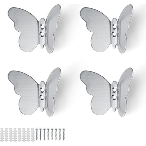 Silver Wall Hooks, 4 Pieces Modern Wall Hooks, Creative Butterfly Coat Hooks, Metal Hooks for Decoration and Storage