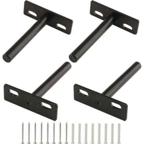 Lot de 4 supports d'étagère flottants de 3 pouces, supports d'étagère aveugles robustes, supports muraux cachés pour étagères flottantes en bois, noir-Étagère murale