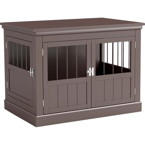 Jaula para perros, mesa auxiliar de diseño moderno, tres puertas con cierre magnético, color café, 78 x 53 x 59,3 cm. (1/2)