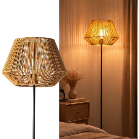 Lampadaire avec Abat-jour en Papier Tressé Style Naturel Bohème,H156cm E27