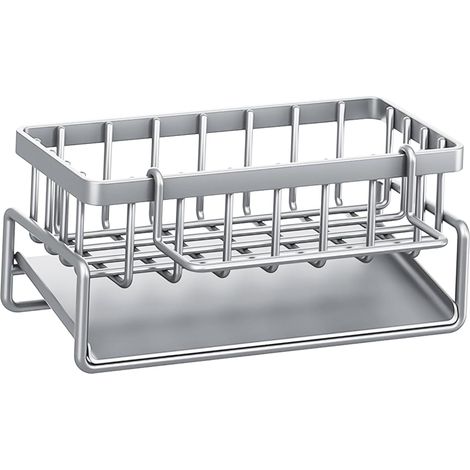 Égouttoir, support de rangement pour évier de cuisine, porte-éponge avec porte-serviettes, adapté à la cuisine, à la salle de bain (argent) (1/5)
