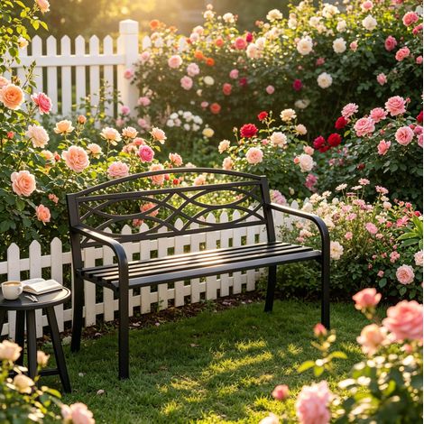 banc jardin banc exterieur dossier metal 127,5 cm OKMYHOME (1/5)