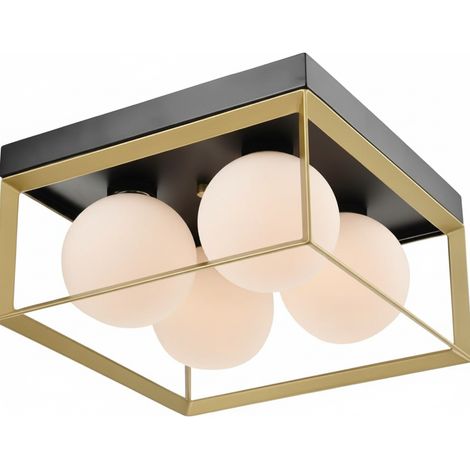 Lampada da Soffitto Plafoniera Moderna Minimalista con sfera in Vetro Opalino Attacco G9 Illuminazione Elegante per Soggiorno Camera da Letto cucina Quadrata con 4 sfere