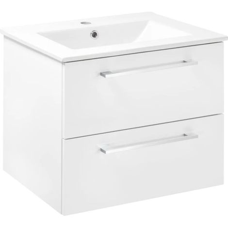 Meuble de salle de bain 60 cm - Blanc - Céramique - Design élégant et silencieux