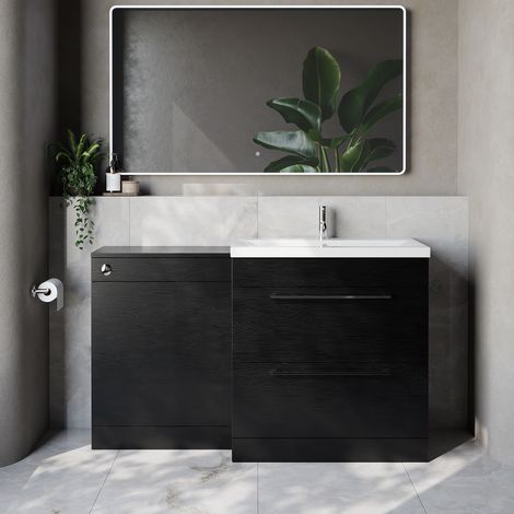 Napoli 390 Cento Nero Oak 1400mm 2 Drawer Vanity Unit Toilet Suite with Glide Basin - 1400mm - Chrome 480mm HandleWithout Kingston Toilet Pan