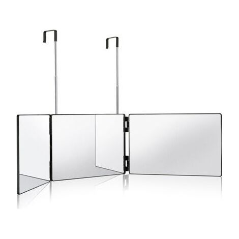 Miroir grossissant 3 faces Miroir de coiffure 360° pliable Hauteur réglable avec crochets télescopiques Pour maquillage et rasage (1/5)