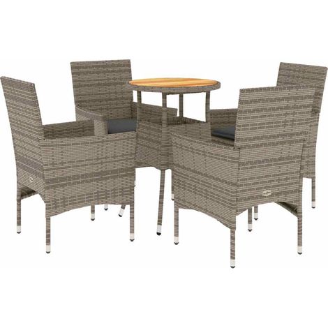 Ensemble à manger de jardin et coussins 5 pcs,Salon de jardin gris rotin acacia CFW81520 (1/5)