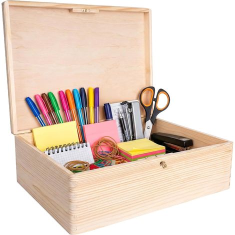 Creative Deco Caja de madera con llave 40 x 30 x 14 cm (1/5)