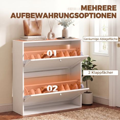 Weiße Schuhkommode mit 2 Klappfächern, verstellbaren Einlegeböden, bis zu 8 Paar (1/2)