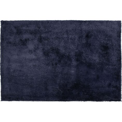 Alfombra azul oscuro 140 x 200 cm poliéster hecho a mano pelo largo Evren