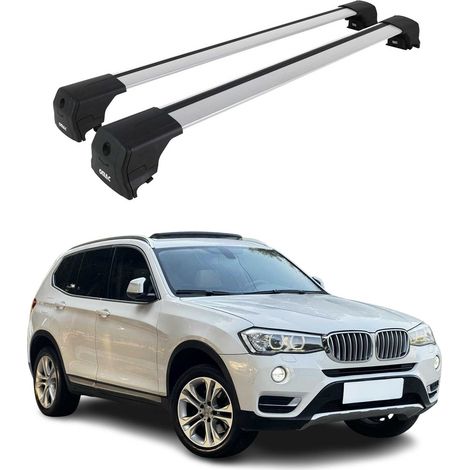 OMAC Barres de toit en aluminium pour BMW X3 F25 2010-2017 – City Crash – ISO/PAS 11154:2006 – Antivol inclus – Charge max 75 kg – 2 barres Argent (1/4)