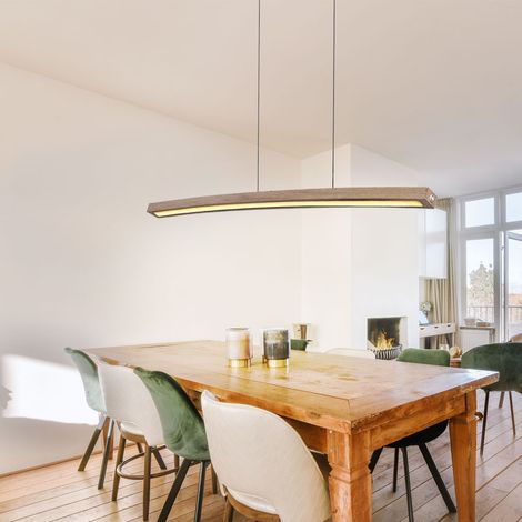 LED Hängeleuchte Deckenlampe Pendelleuchte Esszimmerlampe Wohnzimmerleuchte, Metall MDF Graphit Holzoptik, dimmbar 3 Stufen Schalter, 18W 1100lm 3000K warmweiß, H 120 cm