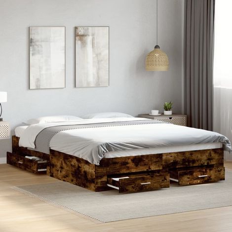 Cama con cajones madera de ingeniería roble ahumado 160x200 cm vidaXL