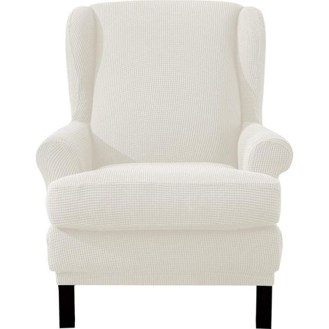 Ohrensesselbezug 2-teilig Jacquard Hussen für Lesesessel & Relaxsessel Cremefarben (1/5)