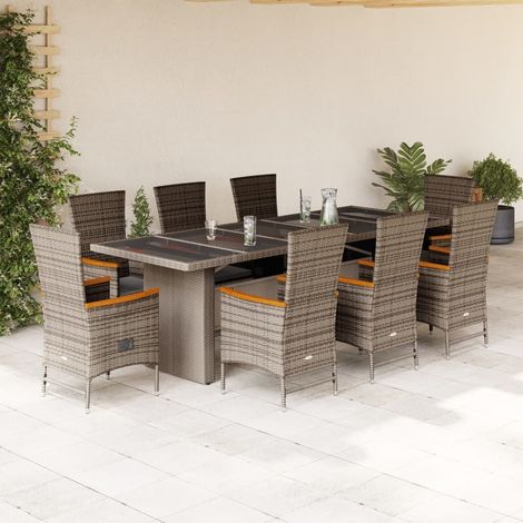 9 Piece Garden Dining Set with Cushions Grey Poly Rattan vidaXL (1/5)