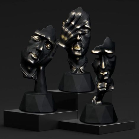Statue - Sculpture Décorative En Résine - Pour Intérieur - Hauteur 14 Cm - Noir - Lot De 3 (1/5)