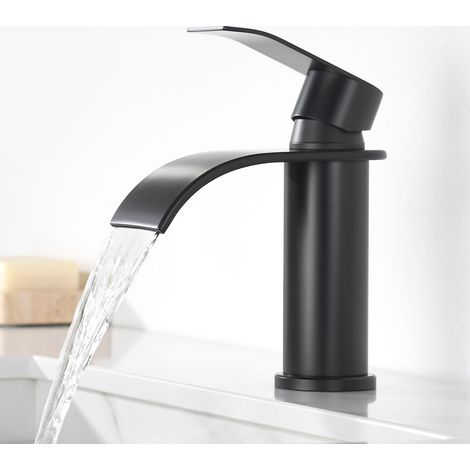 CECIPA MAX Grifo de baño, grifo de cascada, grifo de lavabo negro, grifo de baño de acero inoxidable, grifo mezclador monomando, válvula de cerámica para baño (1/5)