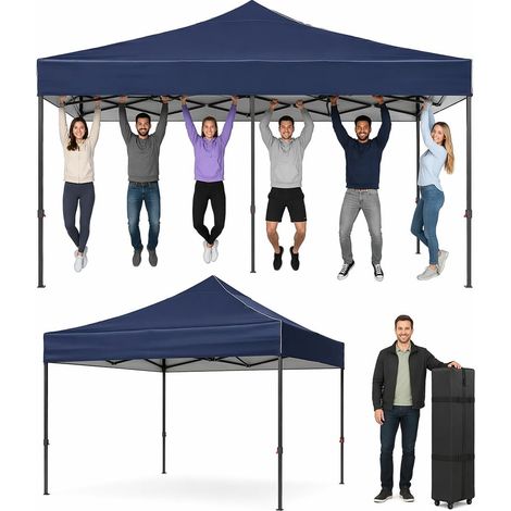 Aoxun Pop Up Gazebo 3m x 3m Waterproof Outdoor Canopy with Wheeled Carrybag,6 Weight Bags, 8 Stakes and 4 Ropes, Heavy Duty Instant Shelter for Garden Party BBQ, Blue (1/5)