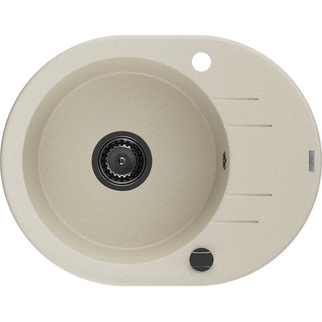 Mexen Kevin fregadero de granito de 1 seno con escurridor 586 x 458 mm, beige, sif贸n negro - 6517581005-69-B (1/5)