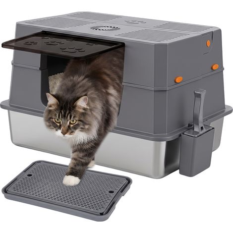 Jiubiaz Maison de toilette pour chat en inox 71 x 51 x 43 cm, couvercle amovible, jusqu’à 20 L de litière (1/5)