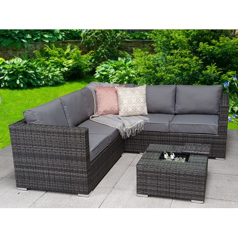 Signature Weave Georgia Wicker Corner Sofa Seat Coffee Table + Ice Bucket Grey (1/4)