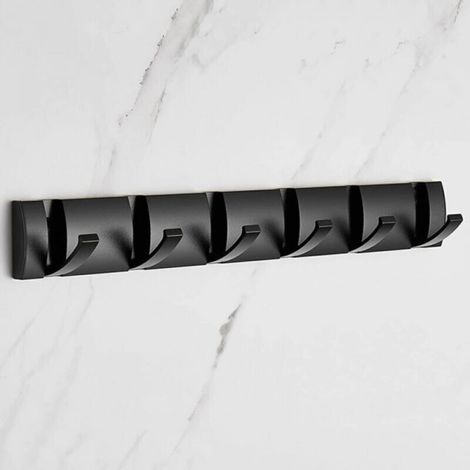 (Black, 6 Hooks) Wall Mounted Coat Rack with 6 Hooks, Modern Folding Bathroom Coat Rack, Space Saving Towel Rack for Hanging Coats, Hats and Scarves (1/5)