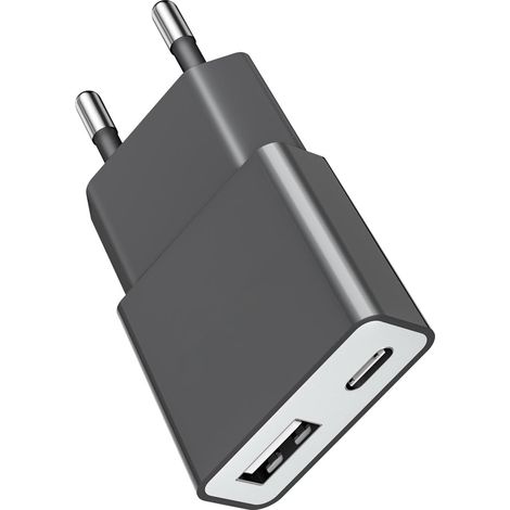 Chargeur USB 5W Adaptateur de Charge Universel Ultra-Mince (5V 1A) - 2 Ports : USB-C + A - pour liseuses, brosses à Dents électriques Xperia, lecteurs & Smartphones - Gris (1/5)