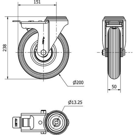 rueda giratora agujero m12 freno 20zvfd200-rilr metalico-neumatica gris rodil