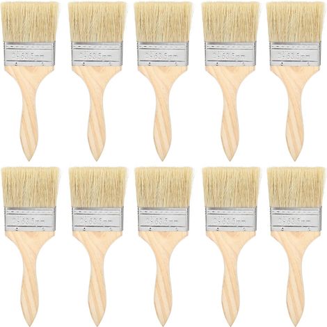 Lot de 10 pinceaux à peinture 2,5 pouces en laine artificielle avec manche en bois pour peinture, colles, vernis, murs, clôtures (1/5)