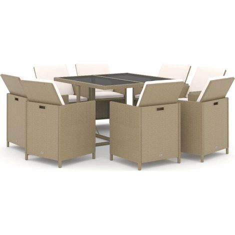 Maison Exclusive - 9-tlg. Garten-Essgruppe mit Kissen Poly Rattan (1/5)