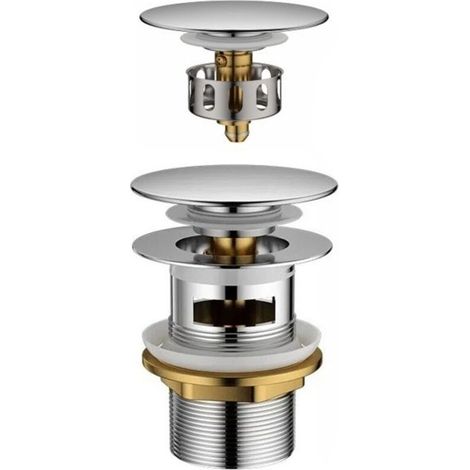 Pop-Up Basin Waste with Overflow, Universal 1 1/4" Click-Clack Valve for Faucets and Sinks – Durable Chrome Plug, M20502 (1/5)