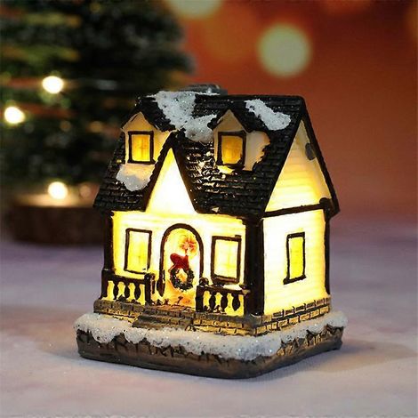 Weihnachtsszene aus Kunstharz, Dorfhäuser, Stadt mit warmweißer LED-Beleuchtung, batteriebetriebener Weihnachtsschmuck